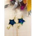 Boucles d'oreilles résine - Clés étoiles bleues