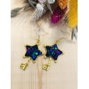 Boucles d'oreilles résine - Clés étoiles noires et multicolores