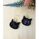 Boucles d'oreilles résine - Chats noirs et multicolores