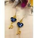 Boucles d'oreilles résine - Clés coeurs bleus