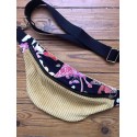 Sac banane en velours côtelé jaune - Fleurs kimono