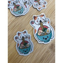 Sticker Maneki Neko et ses ramens