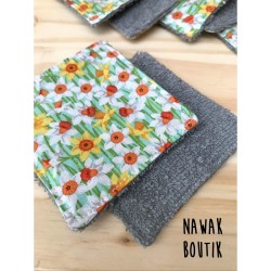 Cotons démaquillants lavables et réutilisable - Motif fleuri jonquille