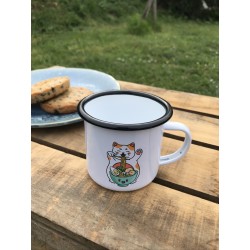 Mug Tasse timbale en métal - Acier émaillé - Maneki neko et ramens