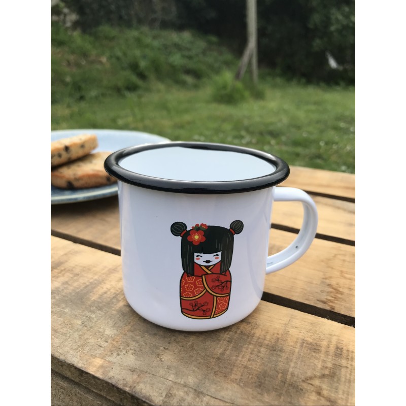 Mug Tasse timbale en métal - Acier émaillé - Kokeshi