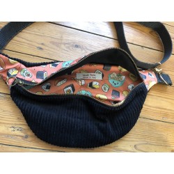 Sac banane en velours côtelé noir - Okui (sushi, ramens, maki, onigiri)