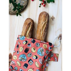 Sac à pain baguette - Coton bio - Fleurs Hana japonaises