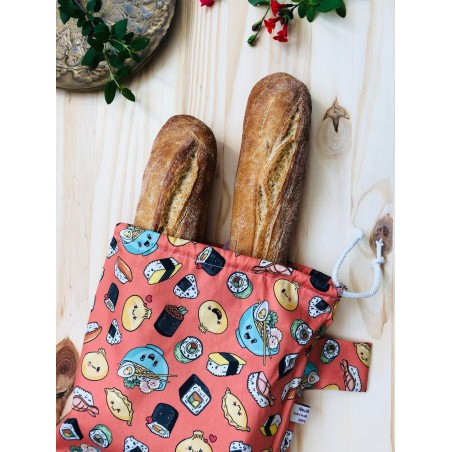 Sac à pain baguette - Coton bio - Fleurs Hana japonaises