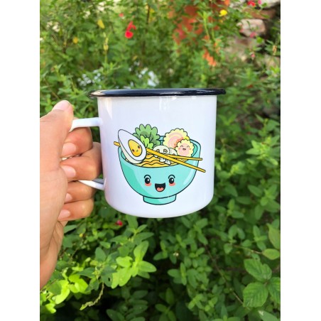 Mug Tasse timbale en métal - Acier émaillé - Bol ramen Kawai