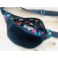 Sac banane en velours côtelé- Pivoines - Fabriqué artisanalement en France
