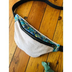 Sac banane en velours côtelé-  sakura cerisiers - Fabriqué artisanalement en France