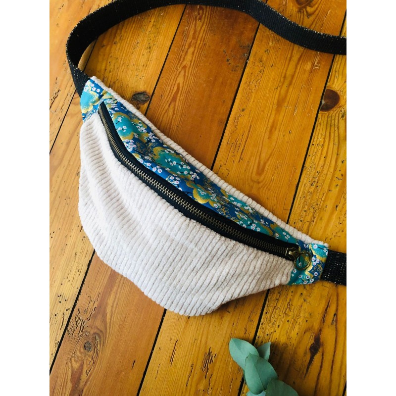 Sac banane en velours côtelé-  sakura cerisiers - Fabriqué artisanalement en France