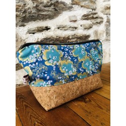 Trousse coton japonais Fleurs de cerisier bleu/vert 