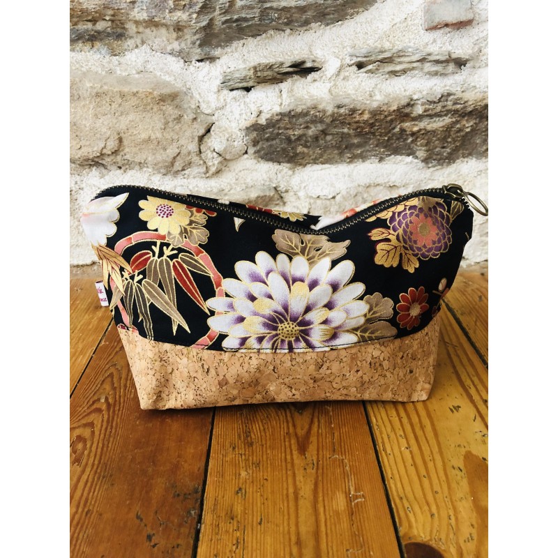 Trousse de toilette - Fleurs - noir/doré