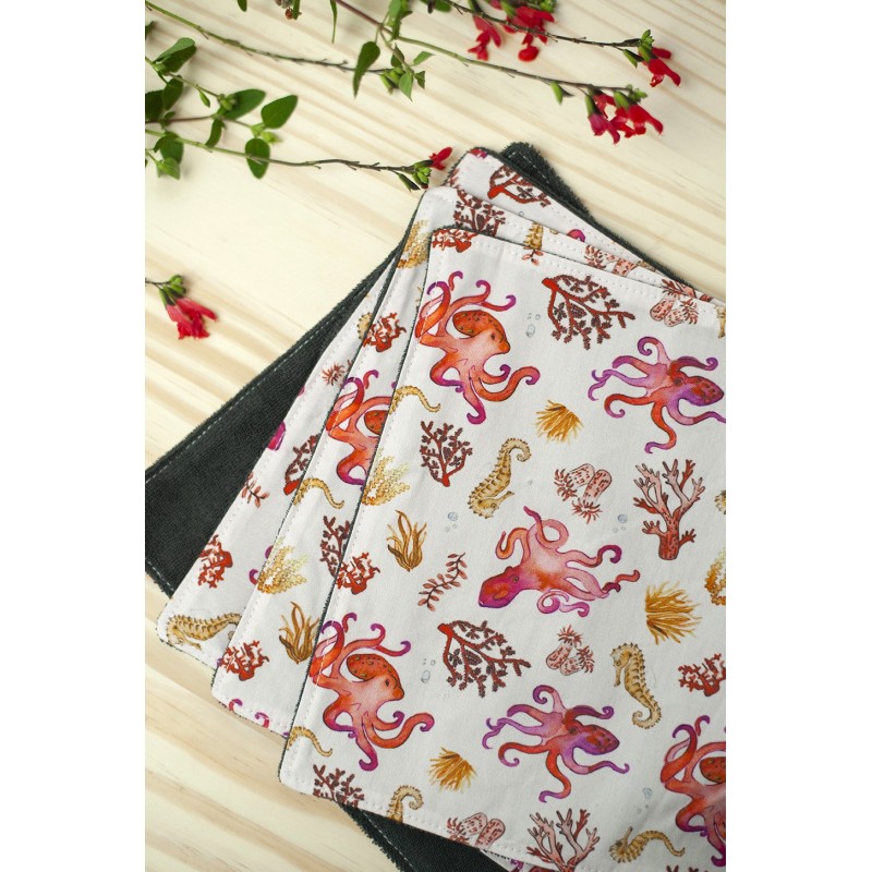 Essuie tout lavable - Cuisine Zéro déchet - Coton BIO - Pieuvre