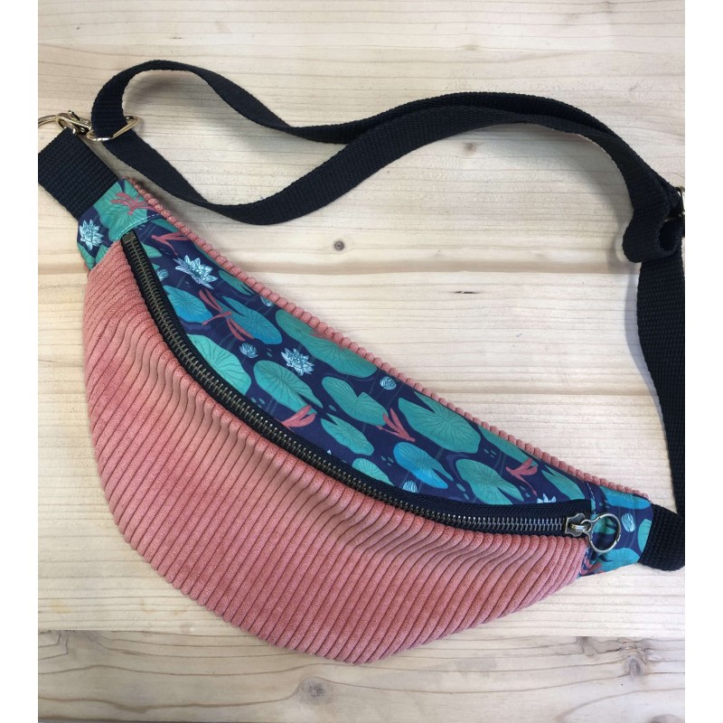 Sac banane en velours côtelé-  Nénuphars - Fabriqué artisanalement en France