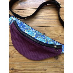 Sac banane en velours côtelé-  sakura cerisiers - Fabriqué artisanalement en France