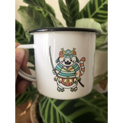 Mug Tasse timbale en métal - Acier émaillé - maneki neko samourai