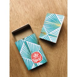 Boite à voeux Daruma - Feuilles bleues 