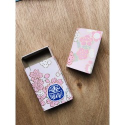 Boite à voeux Daruma - Vert - Fleurs cerisier