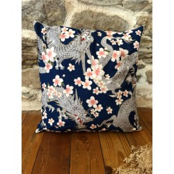Coussin en tissu japonais - Dragon et fleurs de cerisier