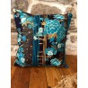 Coussin en tissu japonais -  Fleurs de cerisiers et pivoines - Bleu et or