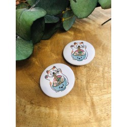 Badge kawaii Maneki Neko & ses ramens