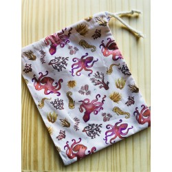 Sac à vrac en coton bio- Pieuvres et coraux roses