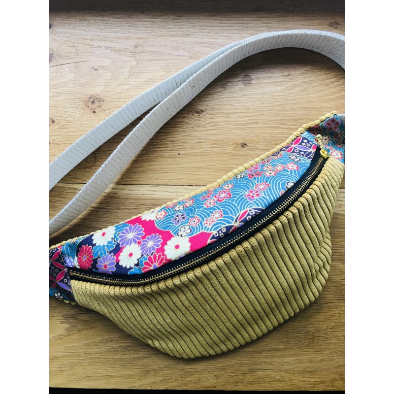 Sac banane en velours côtelé- Tissu japonais - Fabriqué artisanalement en France