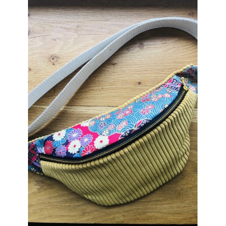 Sac banane en velours côtelé- Tissu japonais - Fabriqué artisanalement en France